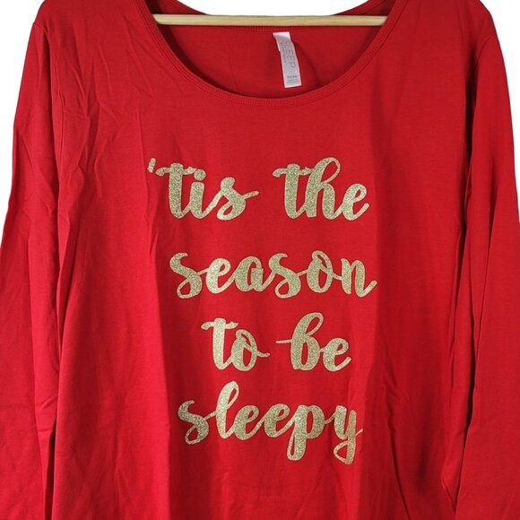 Cacique Sleep Shirt Christmas Red SZ 22 24 'Tis the Season to be Sleepy Holiday - Picture 2 of 6